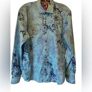 Au Noir men’s shirt features a light blue/teal gingham pattern size 4/ large